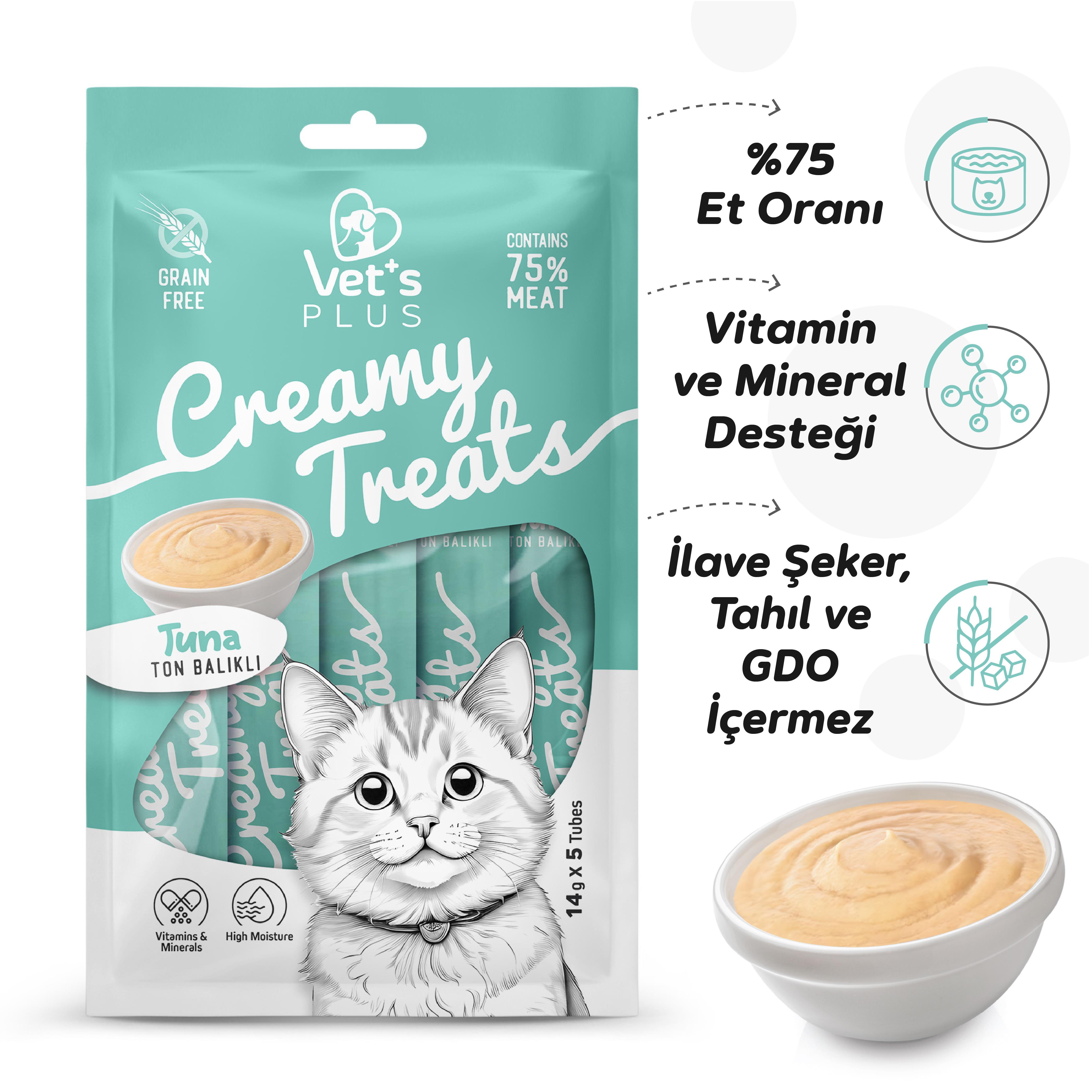 Vets Plus Ton Balıklı Krema Kedi Ödül Maması 14gr (5li)