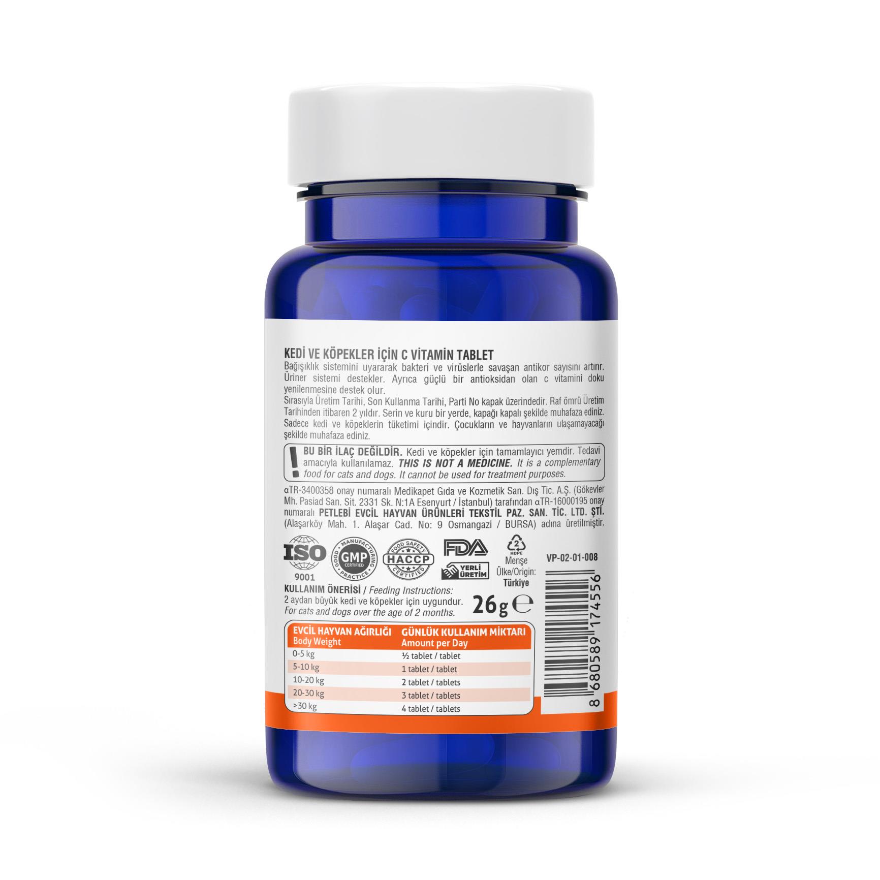 Vets Plus Vitamin C Kedi ve Köpekler İçin Vitamin Tablet (75li)