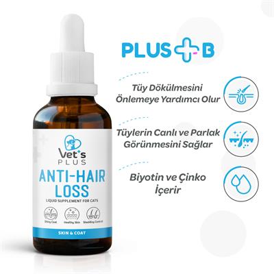 Vets Plus Anti-Hair Loss Kediler İçin Tüy Dökülmesi Önleyici Plus+B Damla 50ml