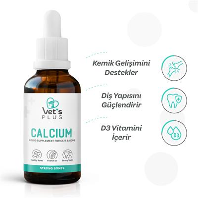 Vets Plus Calcium Kedi ve Köpekler İçin Kemik ve Diş Yapısı Destekleyici Kalsiyum Damla 50ml