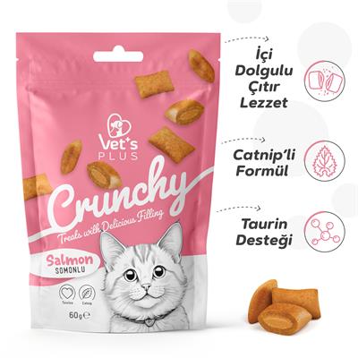 Vets Plus Crunchy İçi Dolgulu Somonlu ve Catnipli Kedi Ödül Bisküvisi 60gr