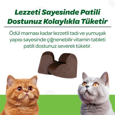 Vets Plus Hairball Kediler İçin Malt ve Kinoalı Tüy Yumağı Önleyici Çiğnenebilir Tablet (60lı)