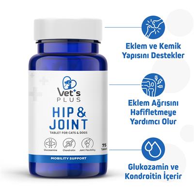 Vets Plus Hip&Joint Kedi ve Köpekler İçin Eklem Yapısı Destekleyici Glukozamin Tablet (75li)