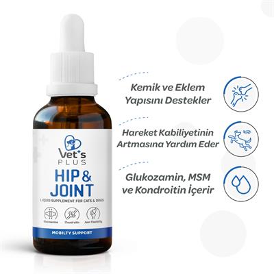Vets Plus Hip&Joint Kedi ve Köpekler İçin Eklem Yapısı Destekleyici Glukozaminli Damla 50ml
