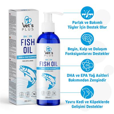 Vets Plus Kedi ve Köpekler için Balık Yağı 200ml