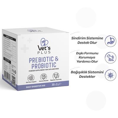 Vets Plus Kedi ve Köpekler İçin Prebiyotik ve Probiyotik Toz 2gr (30lu)
