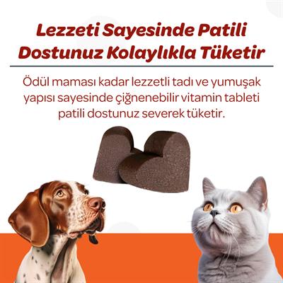 Vets Plus Multi-Vitamin Kedi ve Köpekler İçin Spirulinalı Vitamin Çiğnenebilir Tablet (60lı)