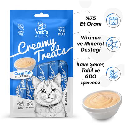 Vets Plus Okyanus Balıklı Krema Kedi Ödül Maması 14gr (5li)