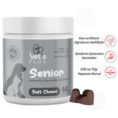 Vets Plus Senior Yaşlı Kedi ve Köpekler İçin İnülin ve Glukozamin Çiğnenebilir Tablet (60lı)