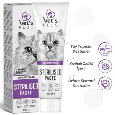 Vets Plus Sterilised Kısırlaştırılmış Kediler İçin Malt Kedi Macunu 100gr