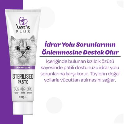 Vets Plus Sterilised Kısırlaştırılmış Kediler İçin Malt Kedi Macunu 100gr