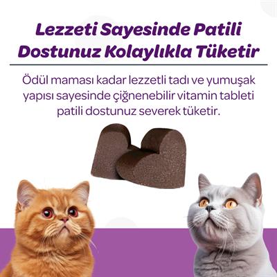 Vets Plus Sterilised Kısırlaştırılmış Kediler İçin Yaban Mersinli Çiğnenebilir Tablet (60lı)