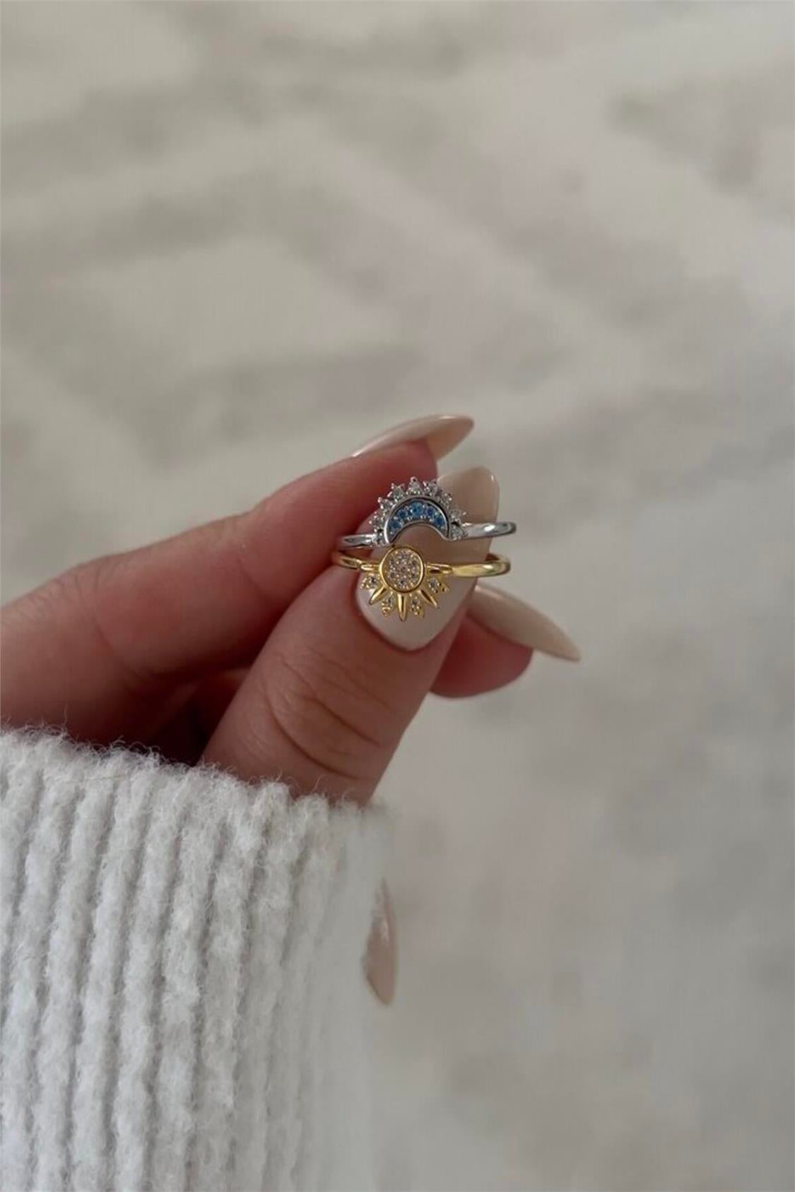 925 Gümüş | 2Li Sun&Moon Bff Yüzüğü