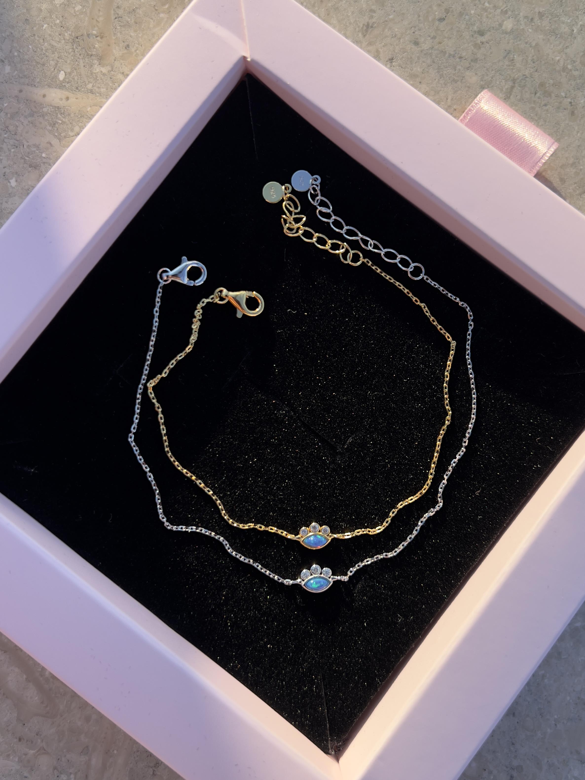925 Gümüş | Mavi Mini Opal Badem Bileklik
