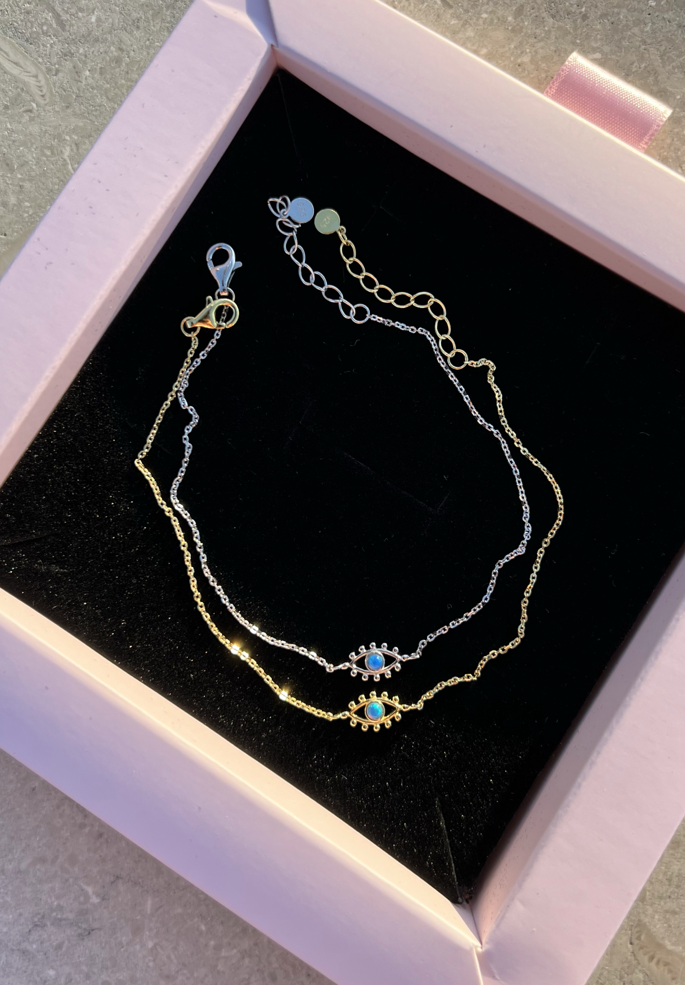 925 Gümüş | Mavi Mini Opal Göz Bileklik