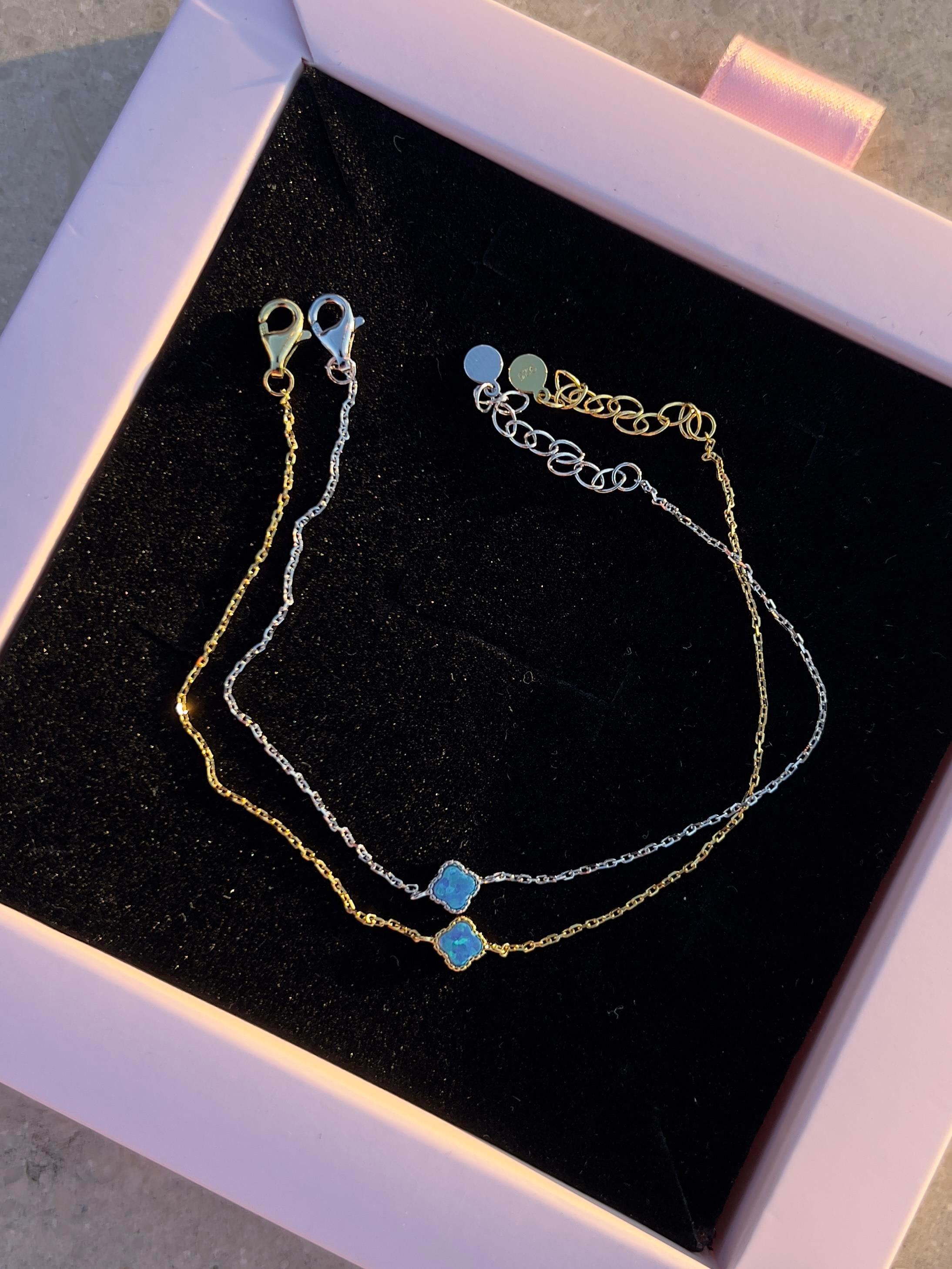 925 Gümüş | Mavi Mini Opal Yonca Bileklik