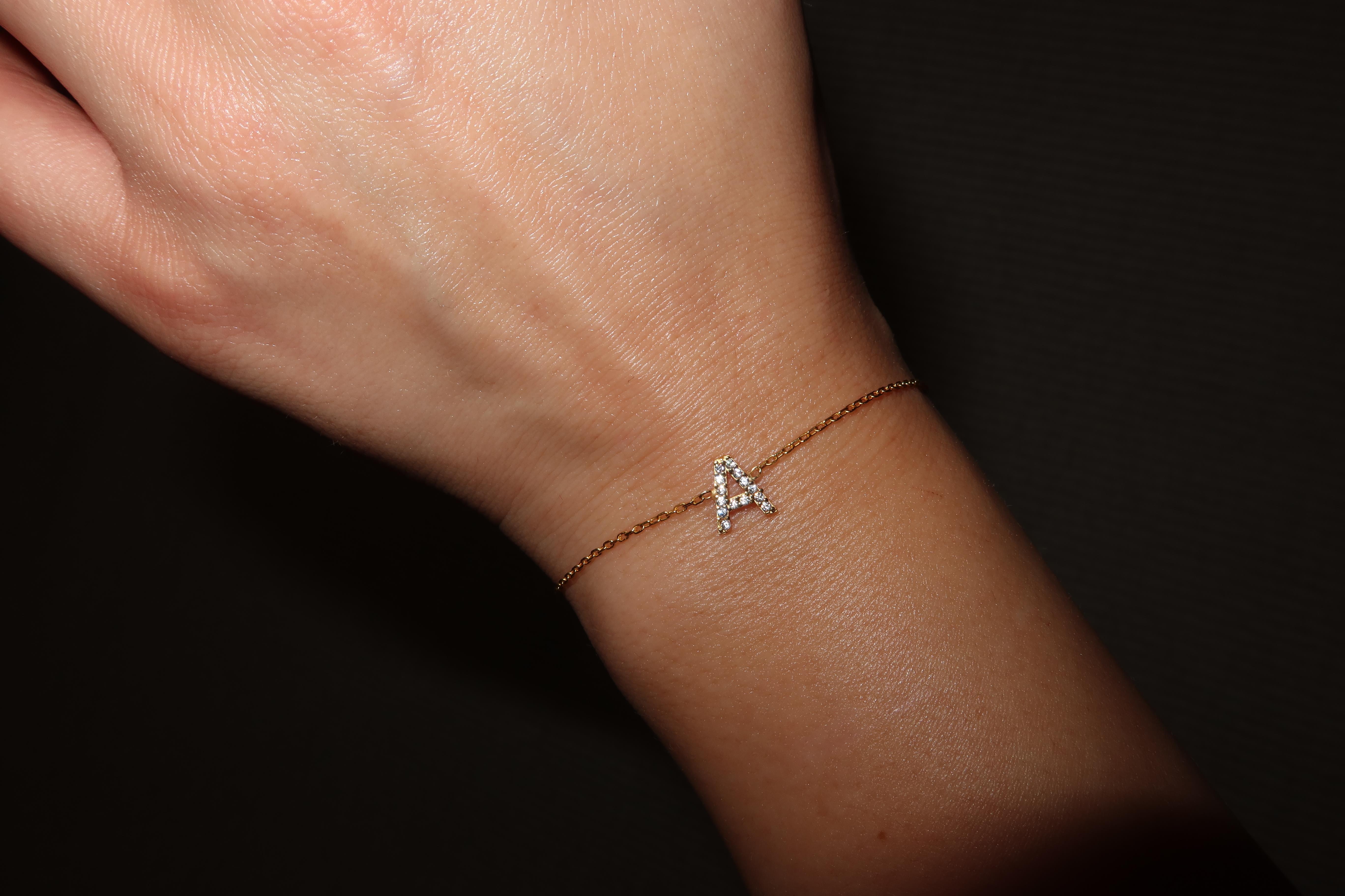 925 Gümüş | Taşlı Minimal Harf Bileklik