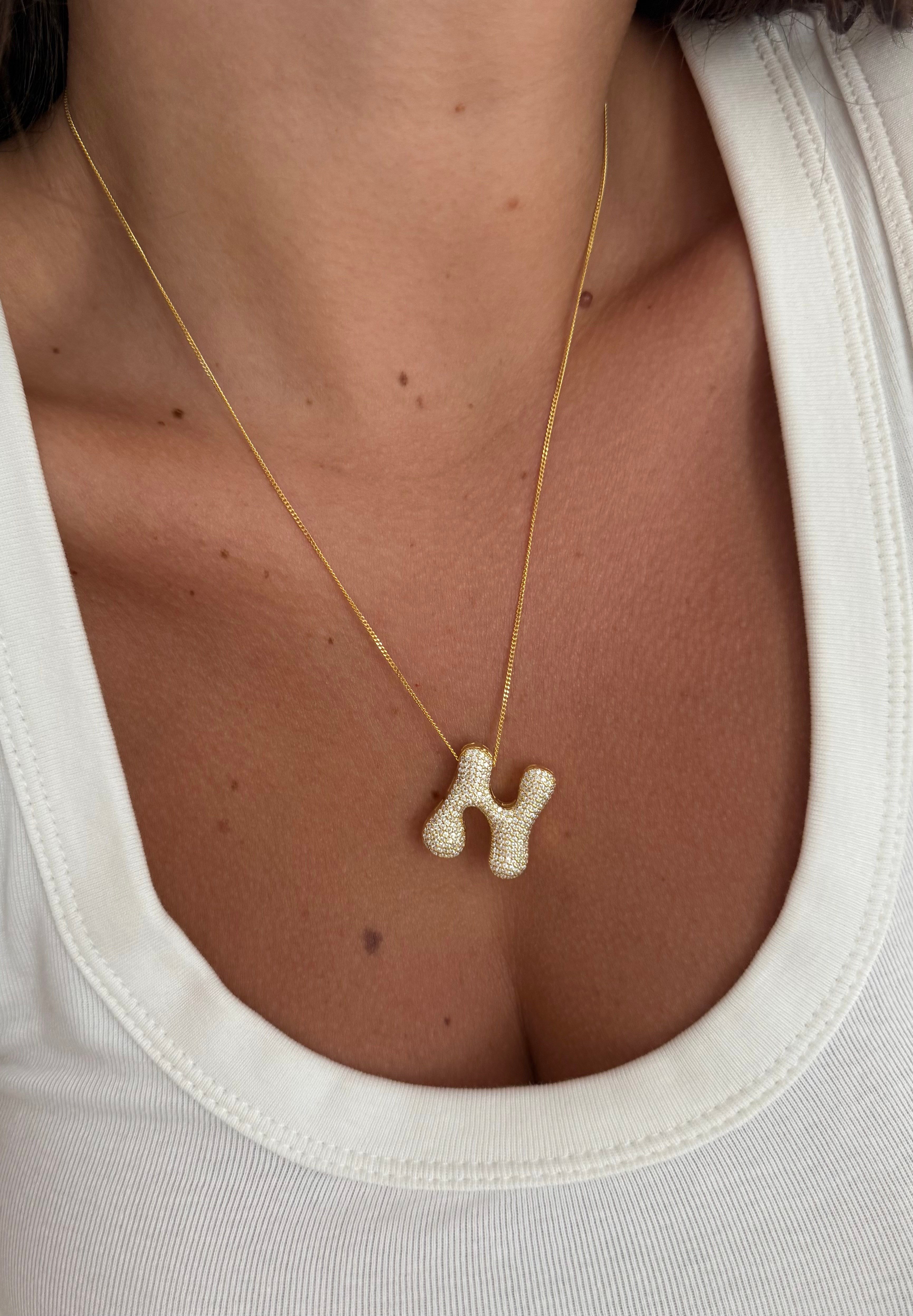 925 Gümüş | Taşlı Wave Harf Kolye