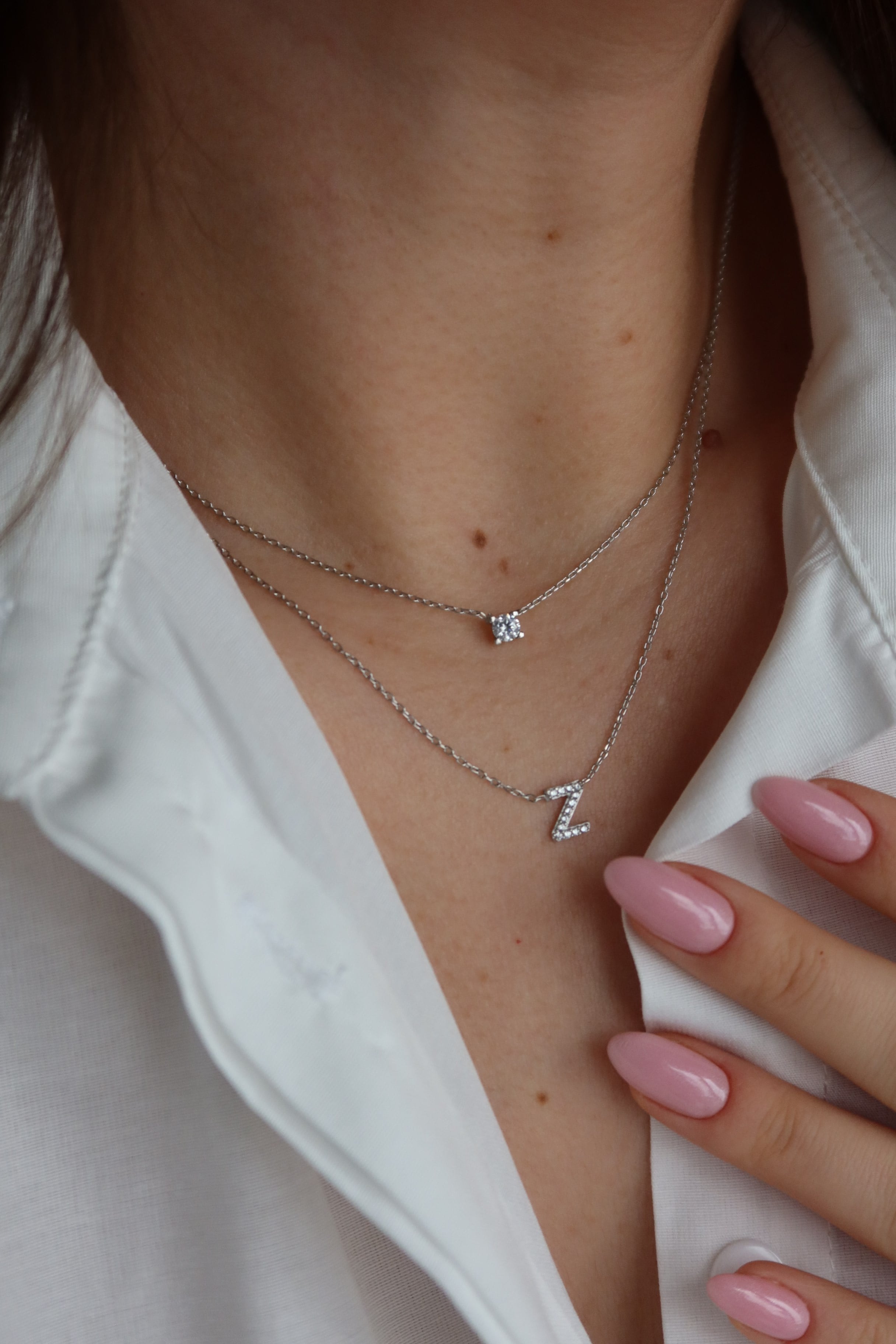 925 Gümüş | Tek Taş & Harf Kolye (2li)