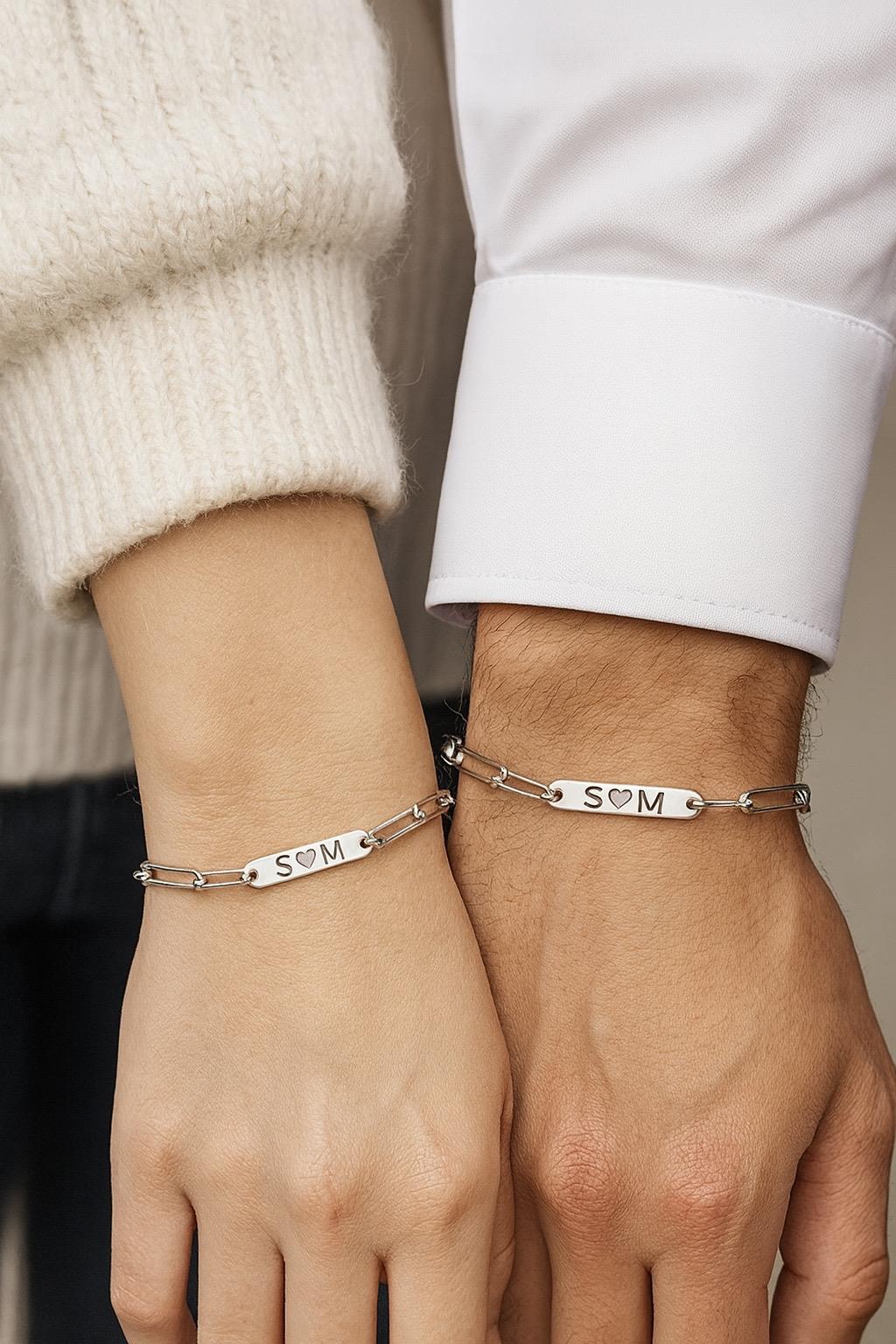 925 Gümüş | (2 adet)  İstediğini Yazdır Dörtgen Zincir Bileklik