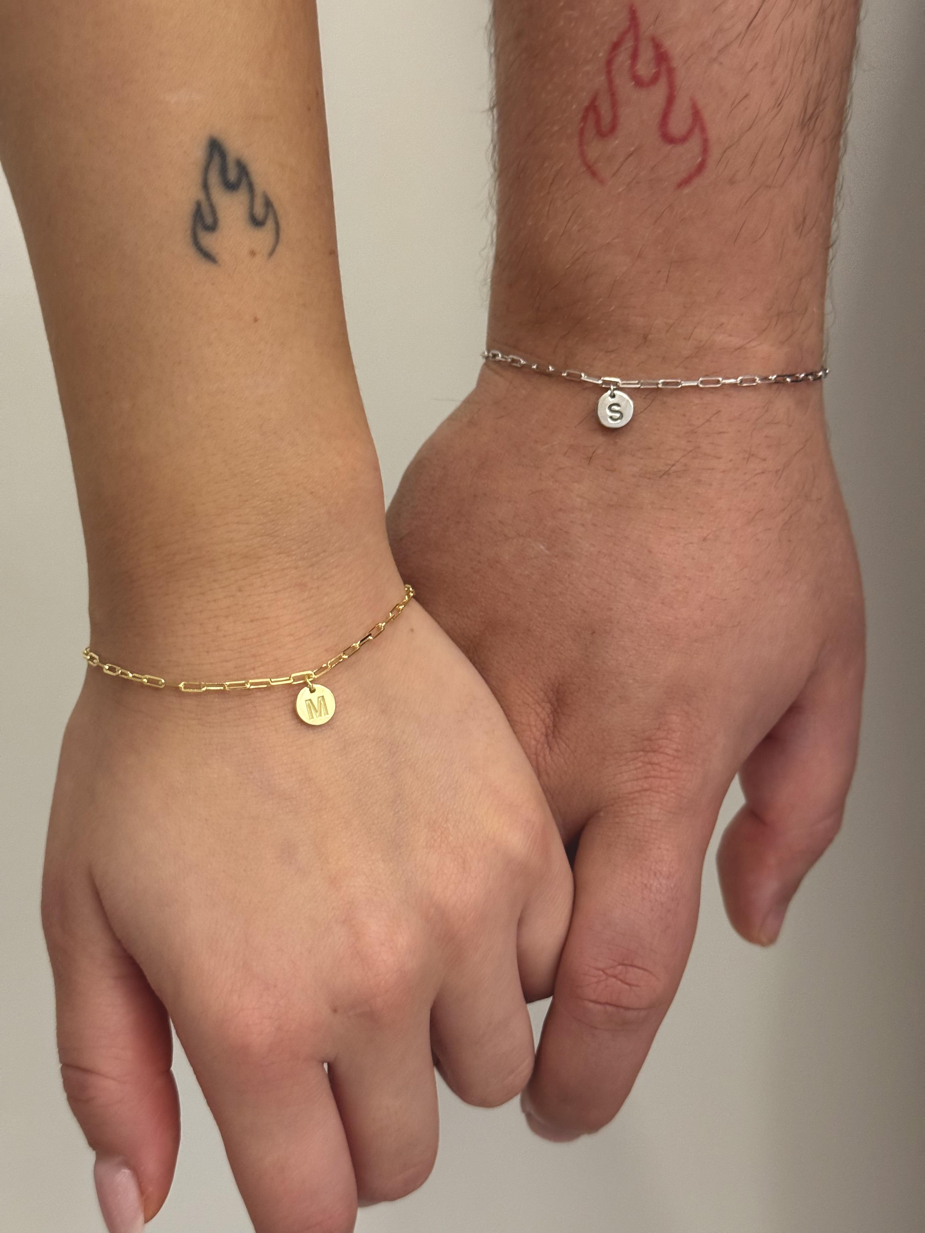 925 Gümüş | (2 adet) Pul Harfli Dörtgen Zincir Bileklik