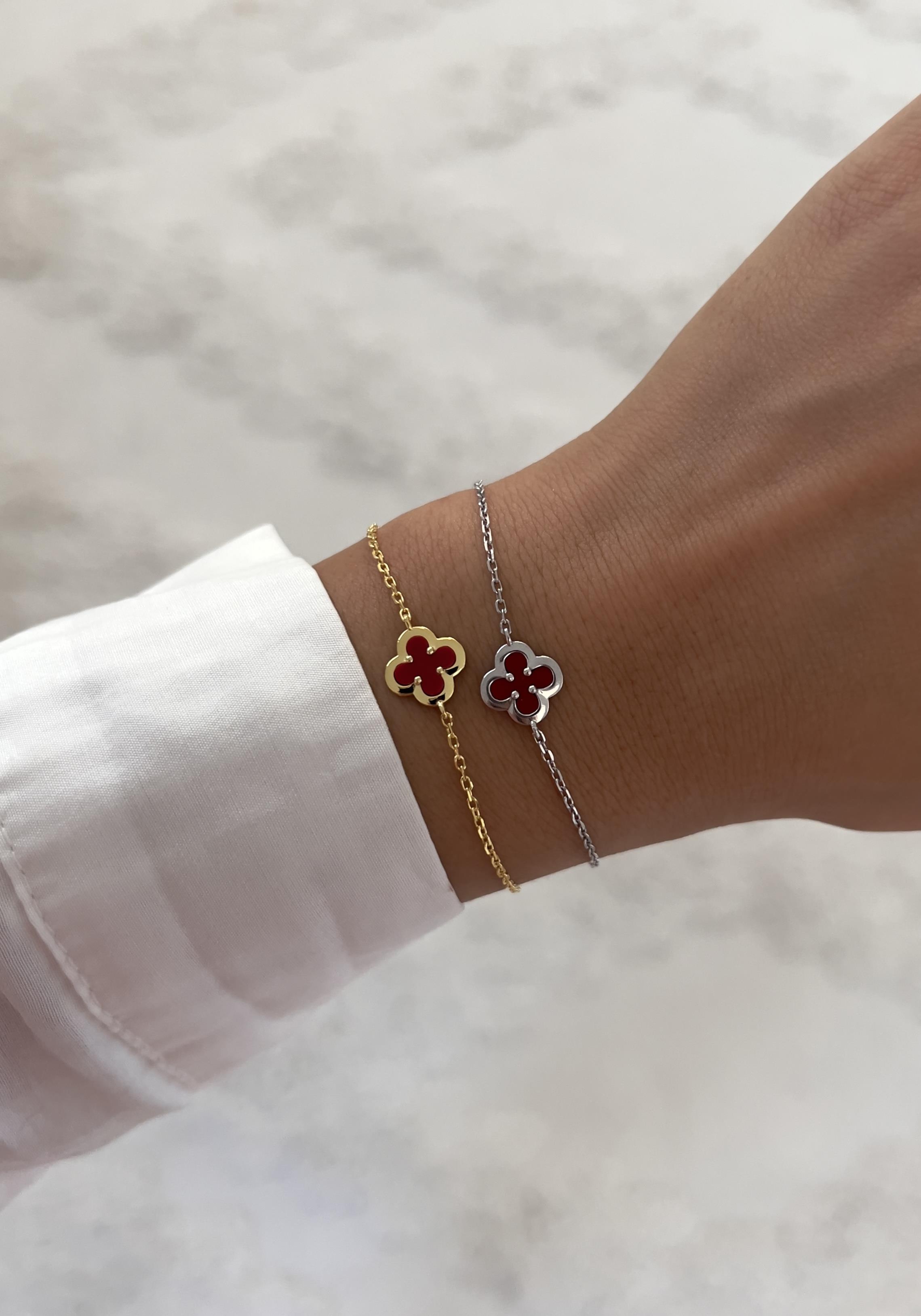 925 Gümüş | Bordo Yonca Bileklik