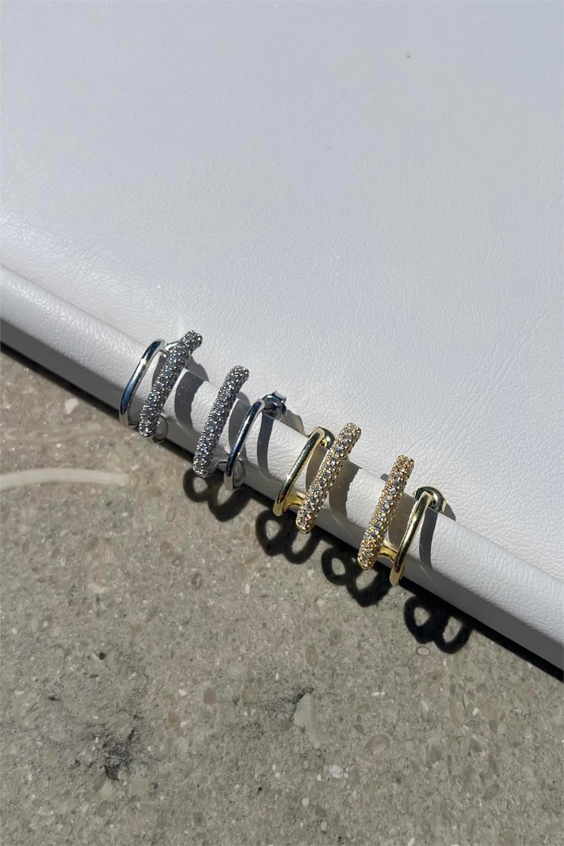 925 Gümüş | Kulağı Saran 2li Küpe