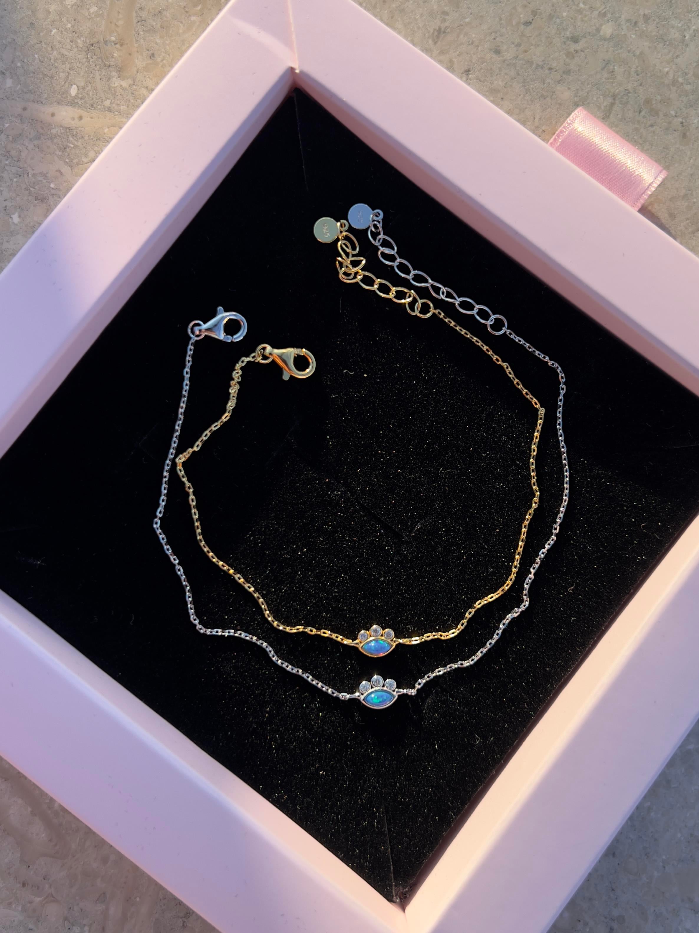 925 Gümüş | Mavi Mini Opal Badem Bileklik