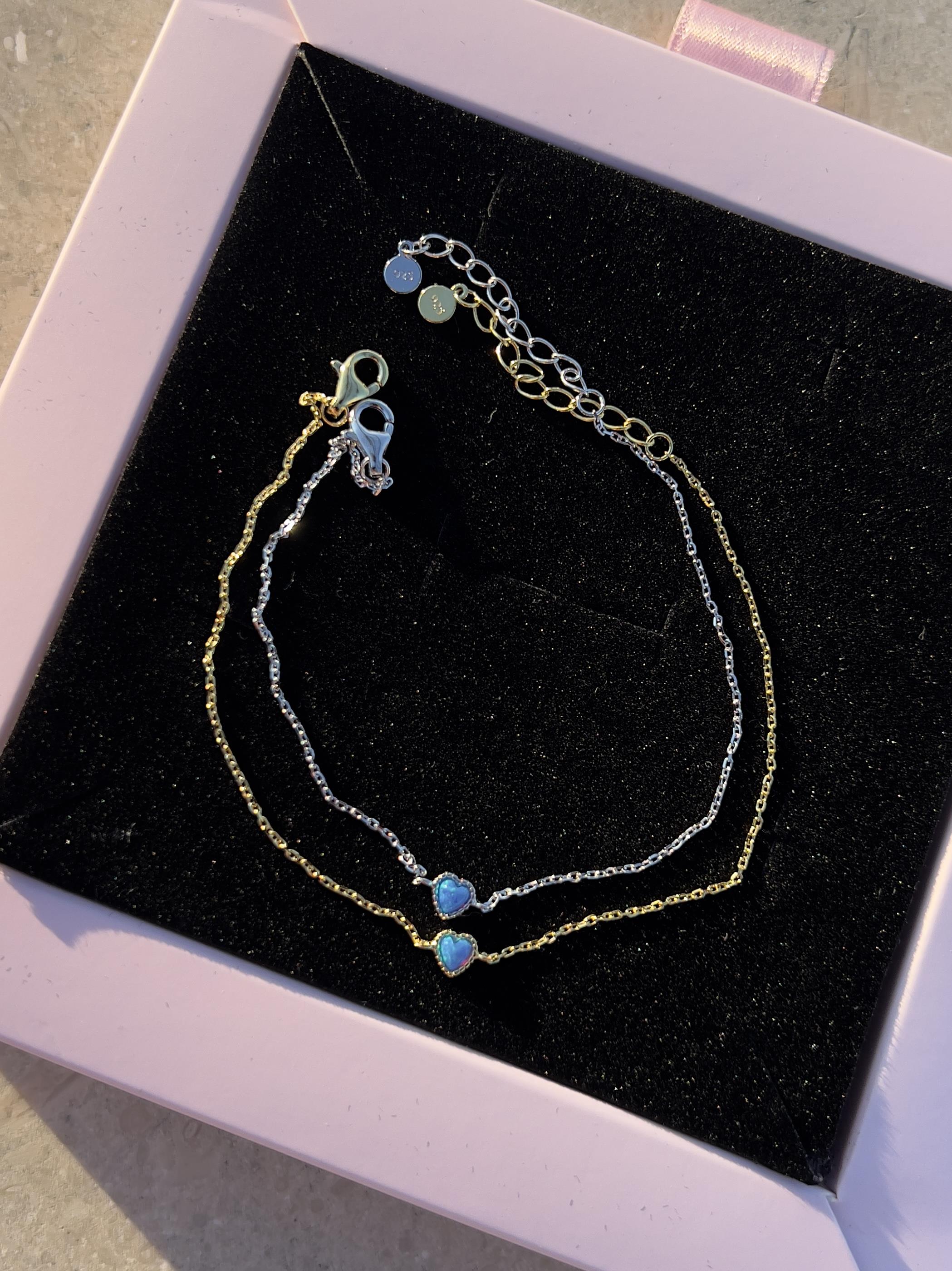 925 Gümüş | Mavi Mini Opal Kalp Kolye