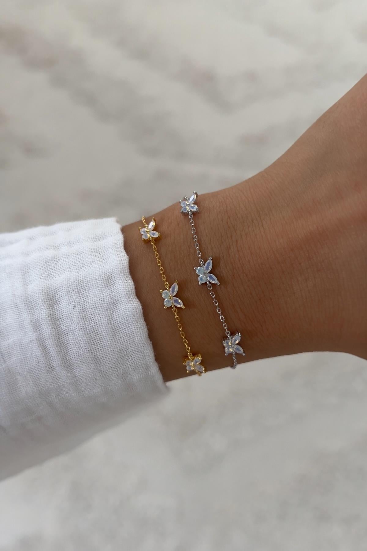 925 Gümüş | Opal Mini Taşlı Kelebek Bileklik 