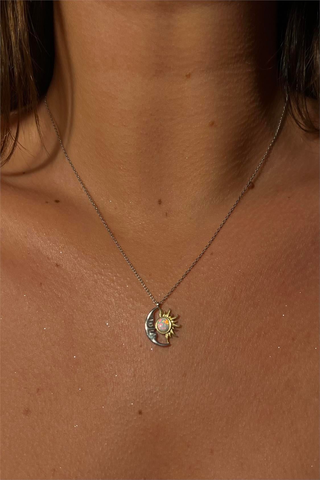 925 Gümüş | Opal Sun&Moon Kolye