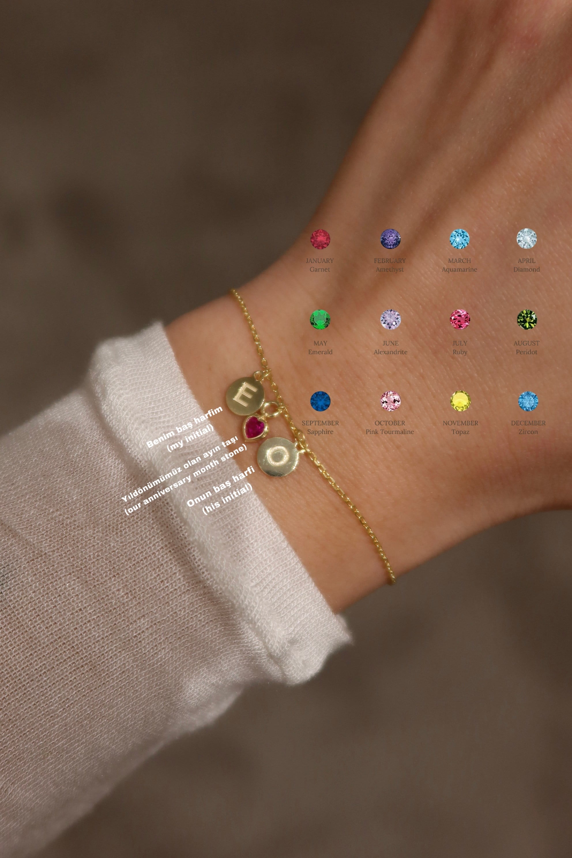 925 Silver | Disc Initial with Birthstone Bracelet