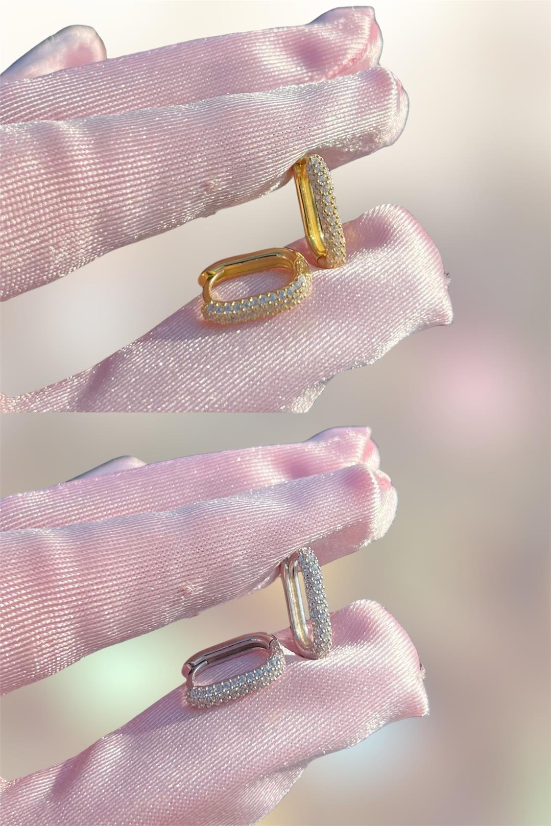 925 Gümüş | Taşlı Basic Dörtgen Küpe