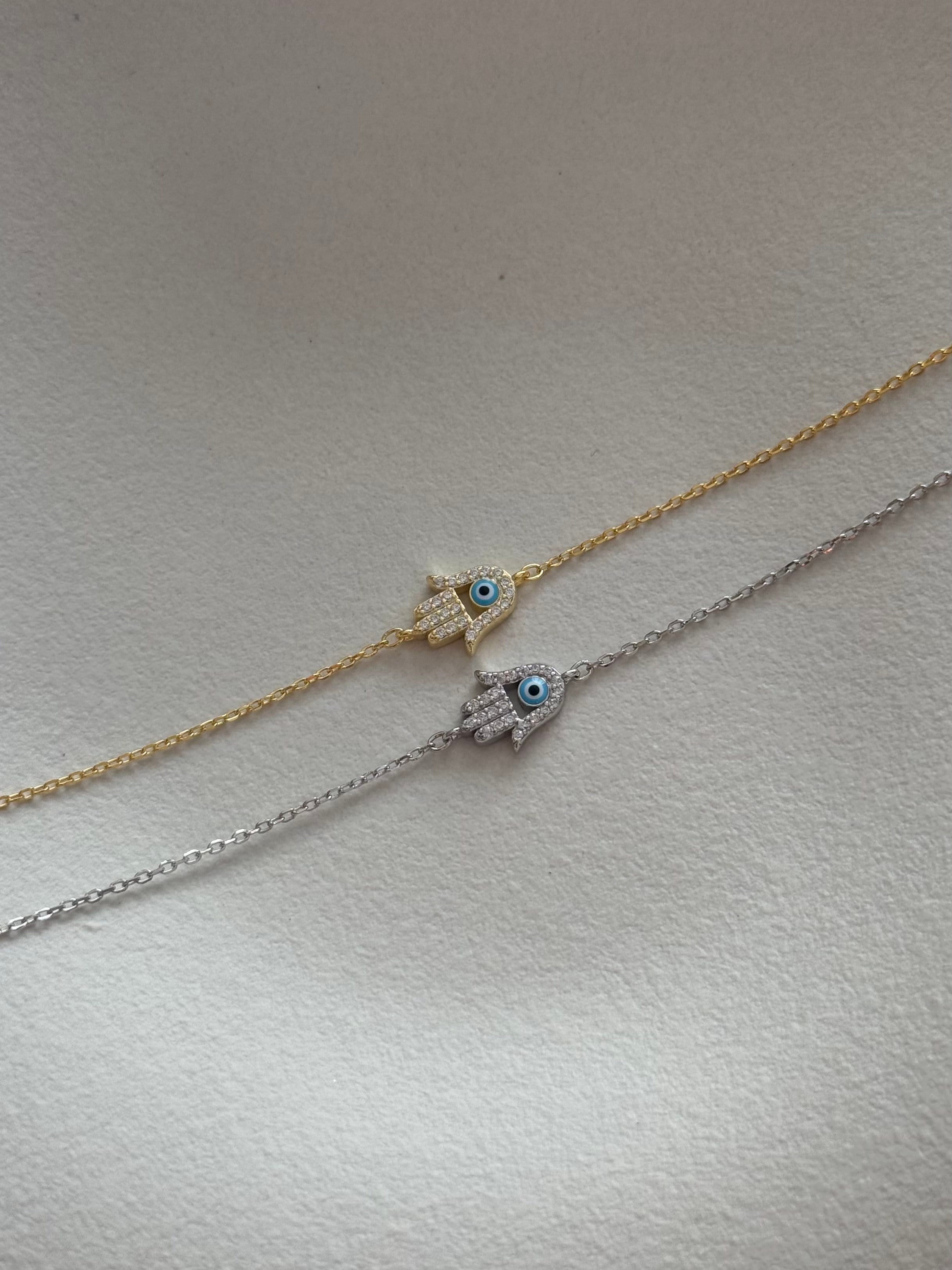 925 Silver | Hamsa Bracelet with Stone Detailed