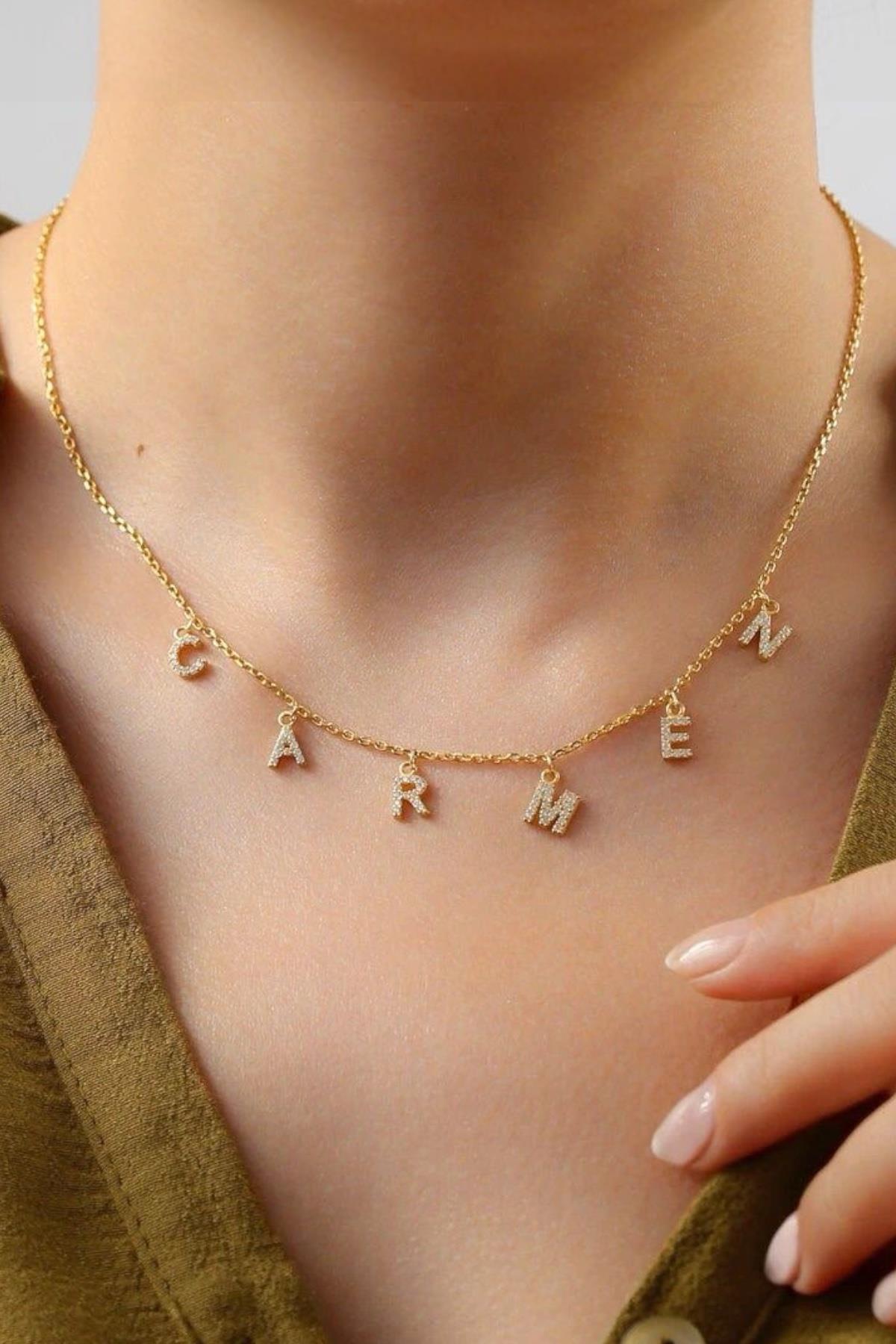 925 Gümüş | Taşlı İsim Kolye 