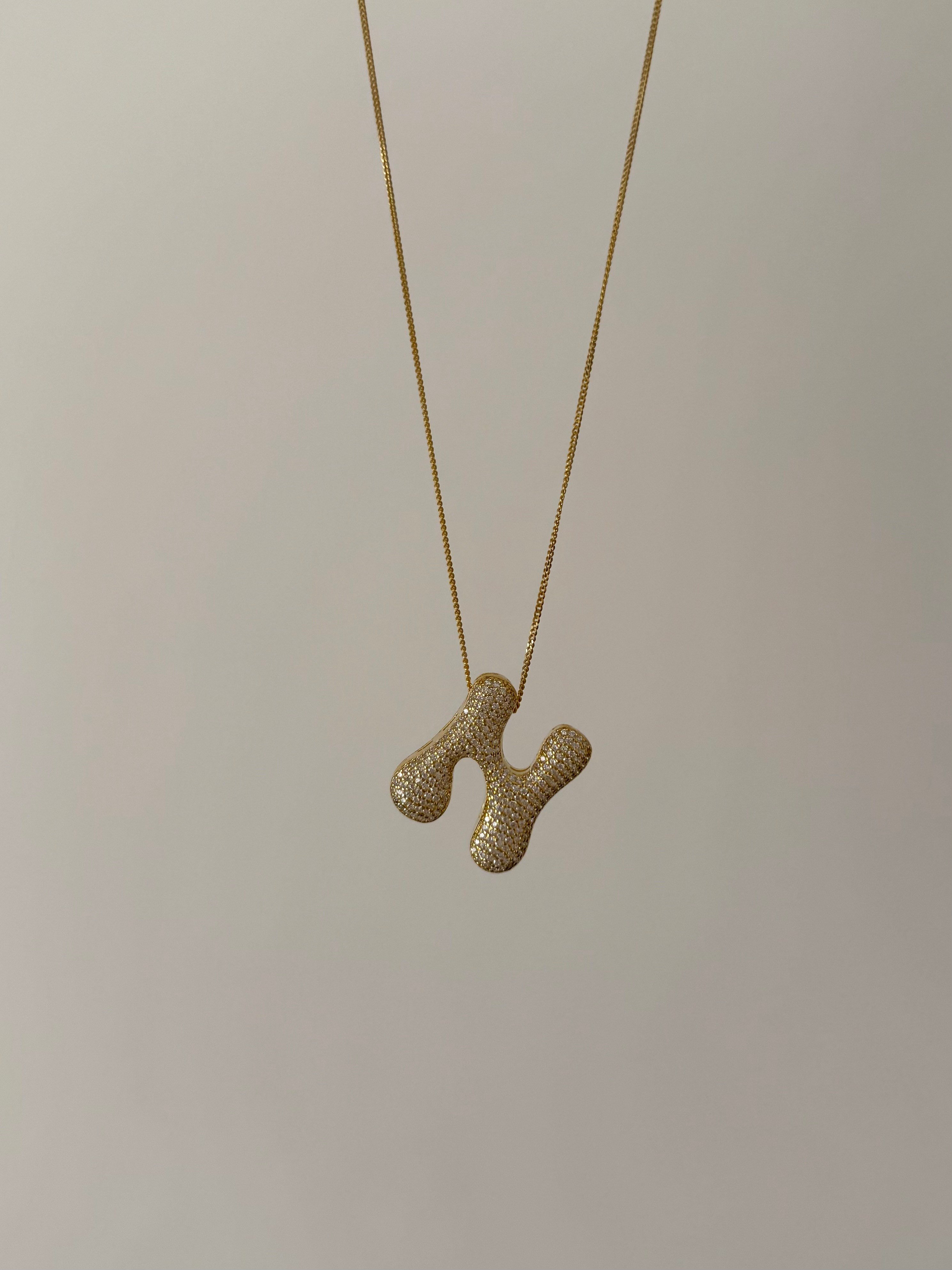925 Silver | Stone Wavy Initial Necklace