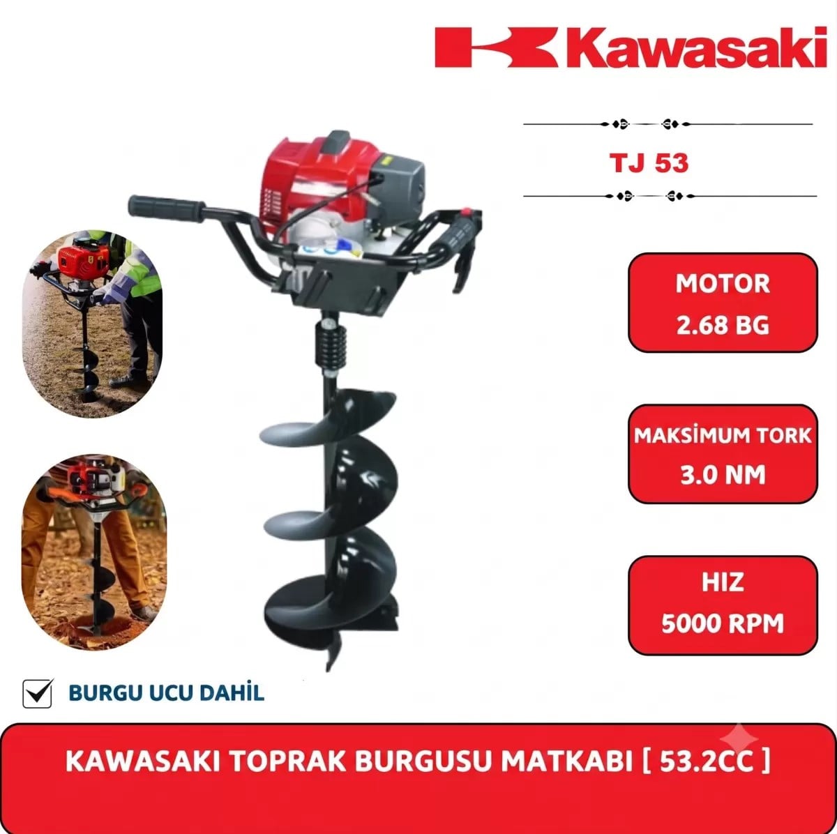 Kawasaki TJ53E Çift Helezonlu Toprak Burgu Makinası 200 mm