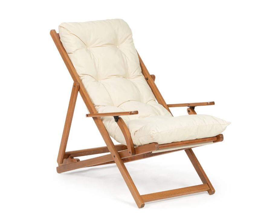 Bahex Monaco Ahşap Kolçaklı  Minderli Şezlong 