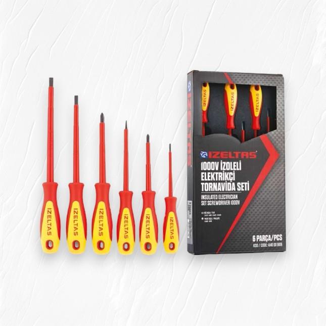 İzeltaş Elektrikçi İzoleli Tornavida Seti, 1000 V, Sarı/kırmızı