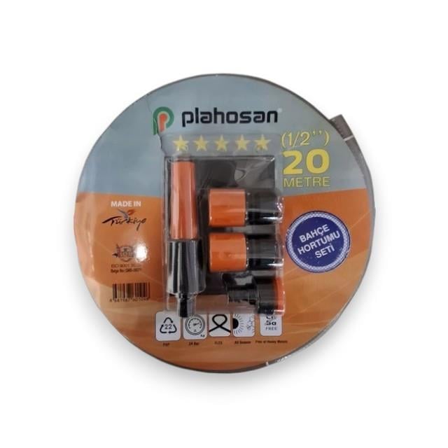 Plahosan 1/2 inç Lüks PVC  Şeffaf Bahçe Hortumu Seti Tabancalı 20 mt  
