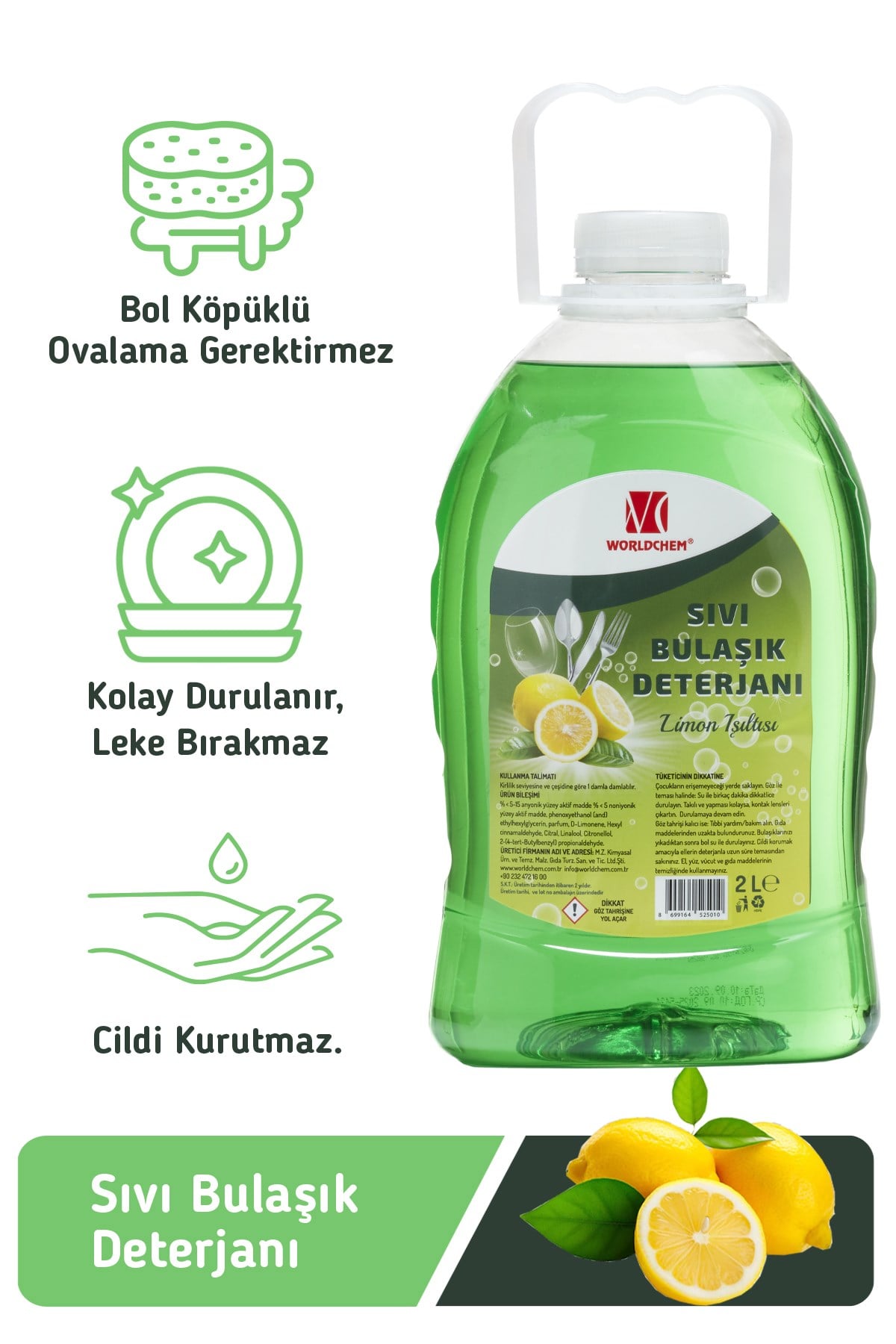 Sıvı Bulaşık Deterjanı Limon Işıltısı Yeşil 2 L
