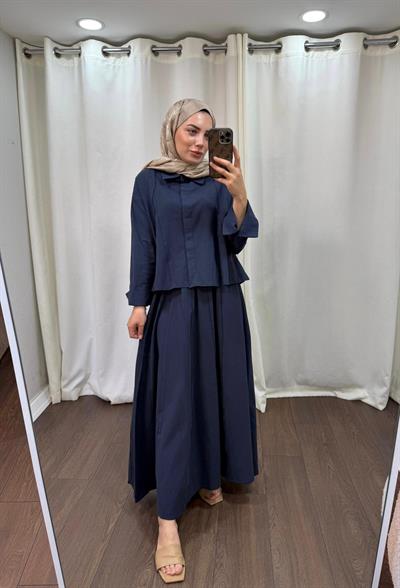 Lacivert Biyeli Keten Takım