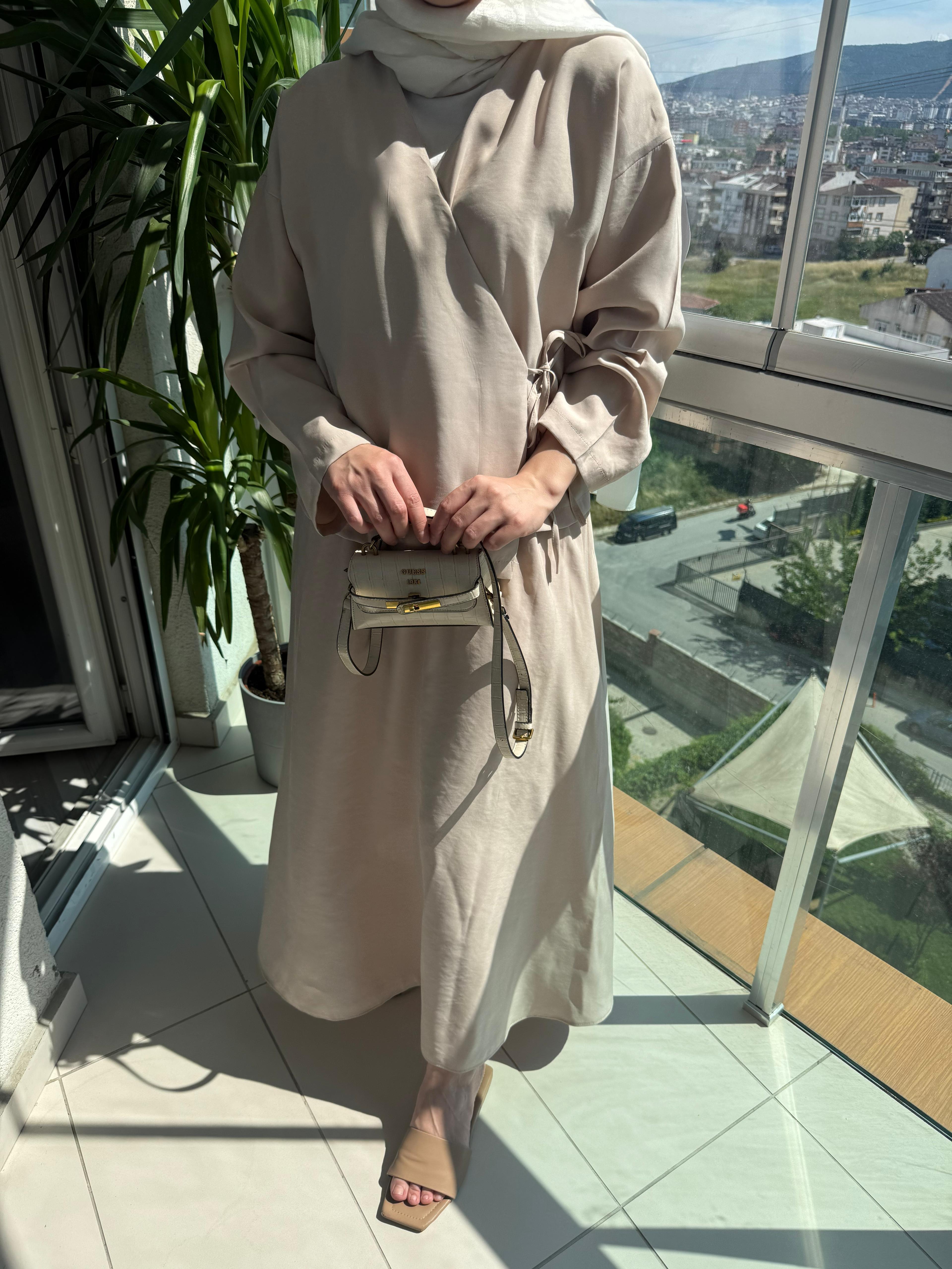 Kimono Etekli Bej Takım