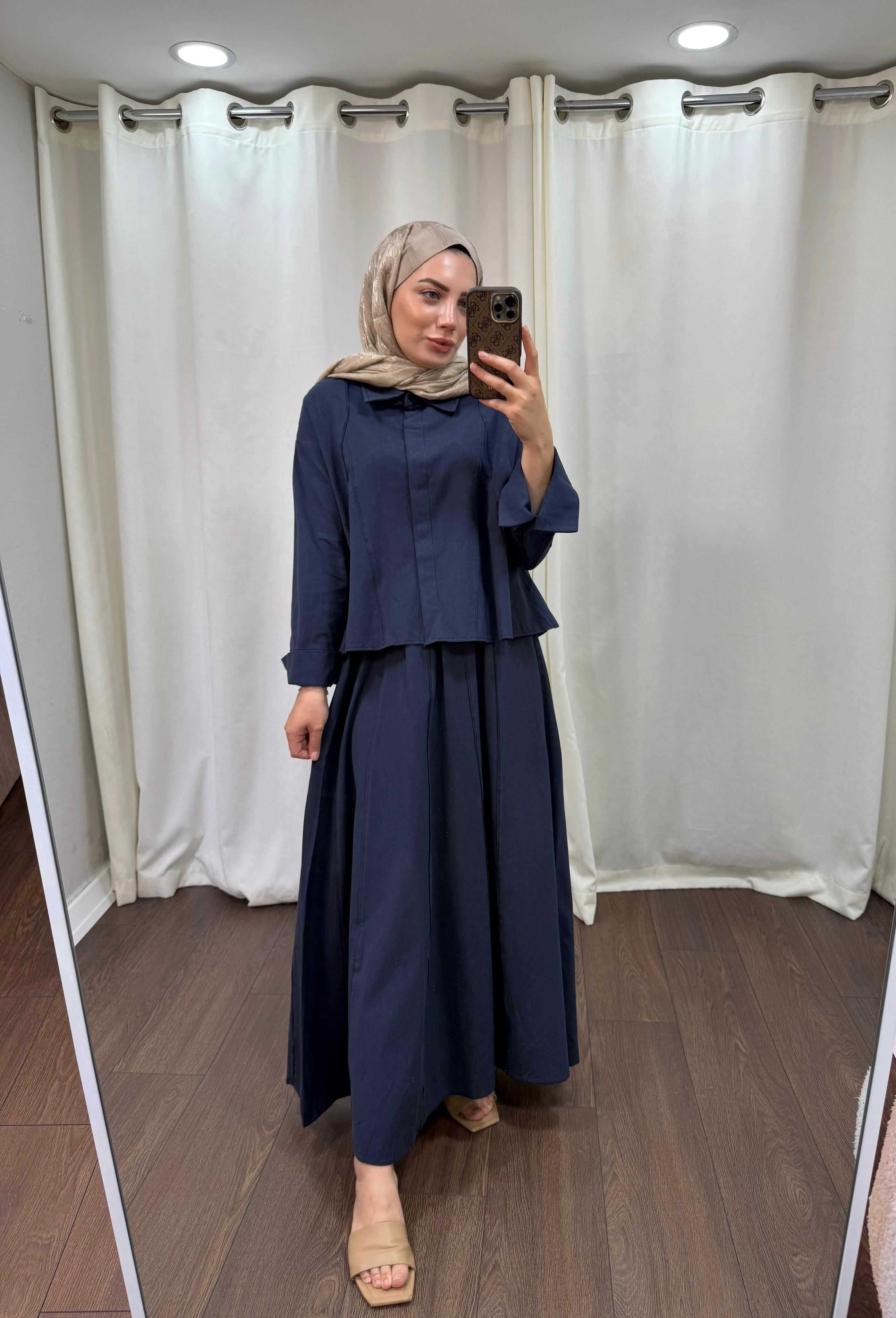Lacivert Biyeli Keten Takım