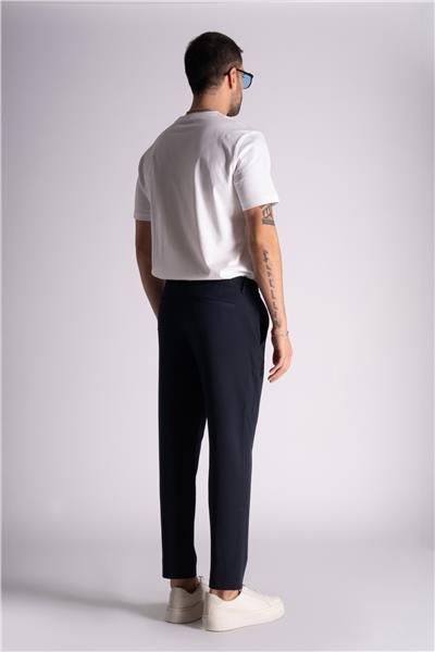 Beli Yarım Lastikli Slim Fit Chino Crop Pantalon Lacivert
