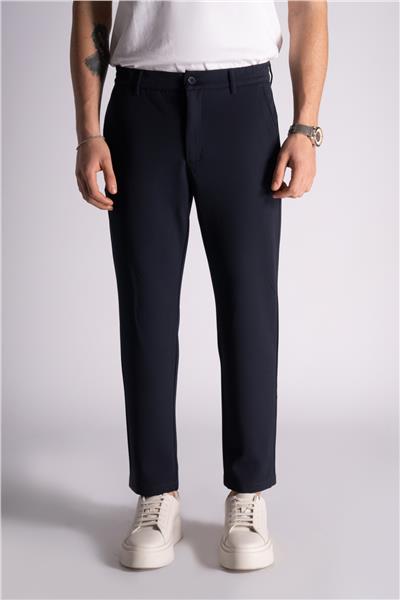 Beli Yarım Lastikli Slim Fit Chino Crop Pantalon Lacivert