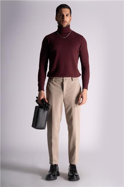 Beli Yarım Lastikli Slim Fit Chino Crop Pantalon Bej