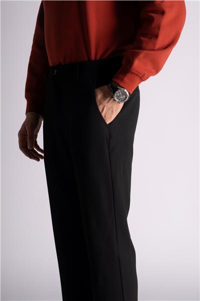 Beli Yarım Lastikli Slim Fit Chino Crop Pantalon Siyah
