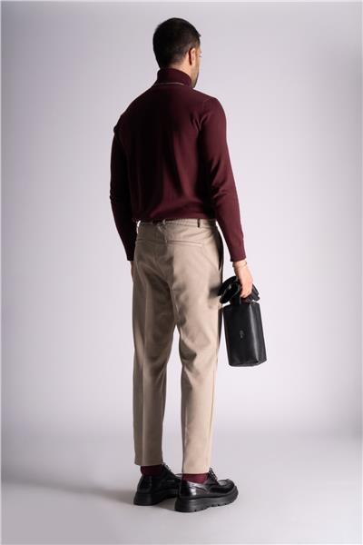 Beli Yarım Lastikli Slim Fit Chino Crop Pantalon Bej