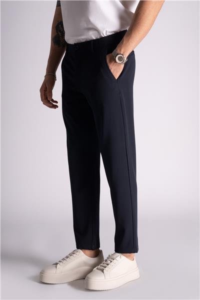 Beli Yarım Lastikli Slim Fit Chino Crop Pantalon Lacivert